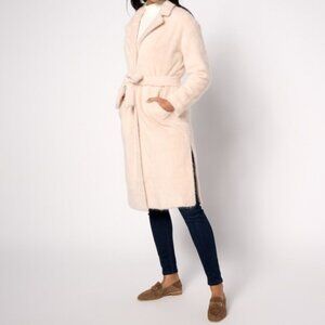 Isaac Mizrahi Wrap Long Coat with Notched Collar & Pockets OYSTER SIZE M